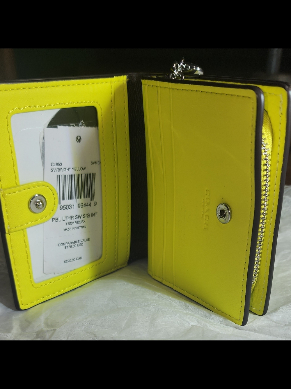 Coach Yellow Pebbled Leather Bi-fold Wallet with Silver Logo - Picture 3 of 8